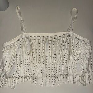 White Fringe Embellished Women's Top